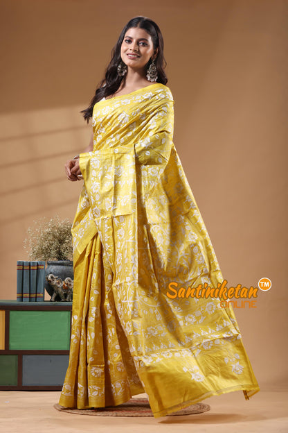 Pure Gachi Dye Tussar Silk Kantha Stitch Saree