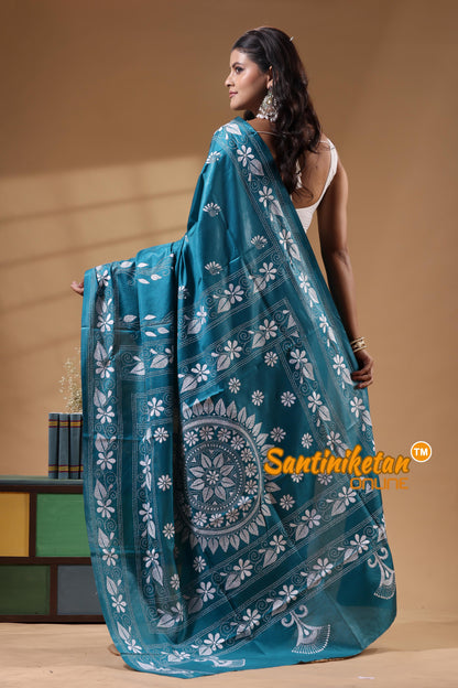 Bangalore Silk Kantha Stitch Saree