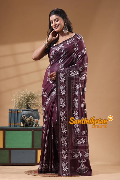 Bangalore Silk Kantha Stitch Saree