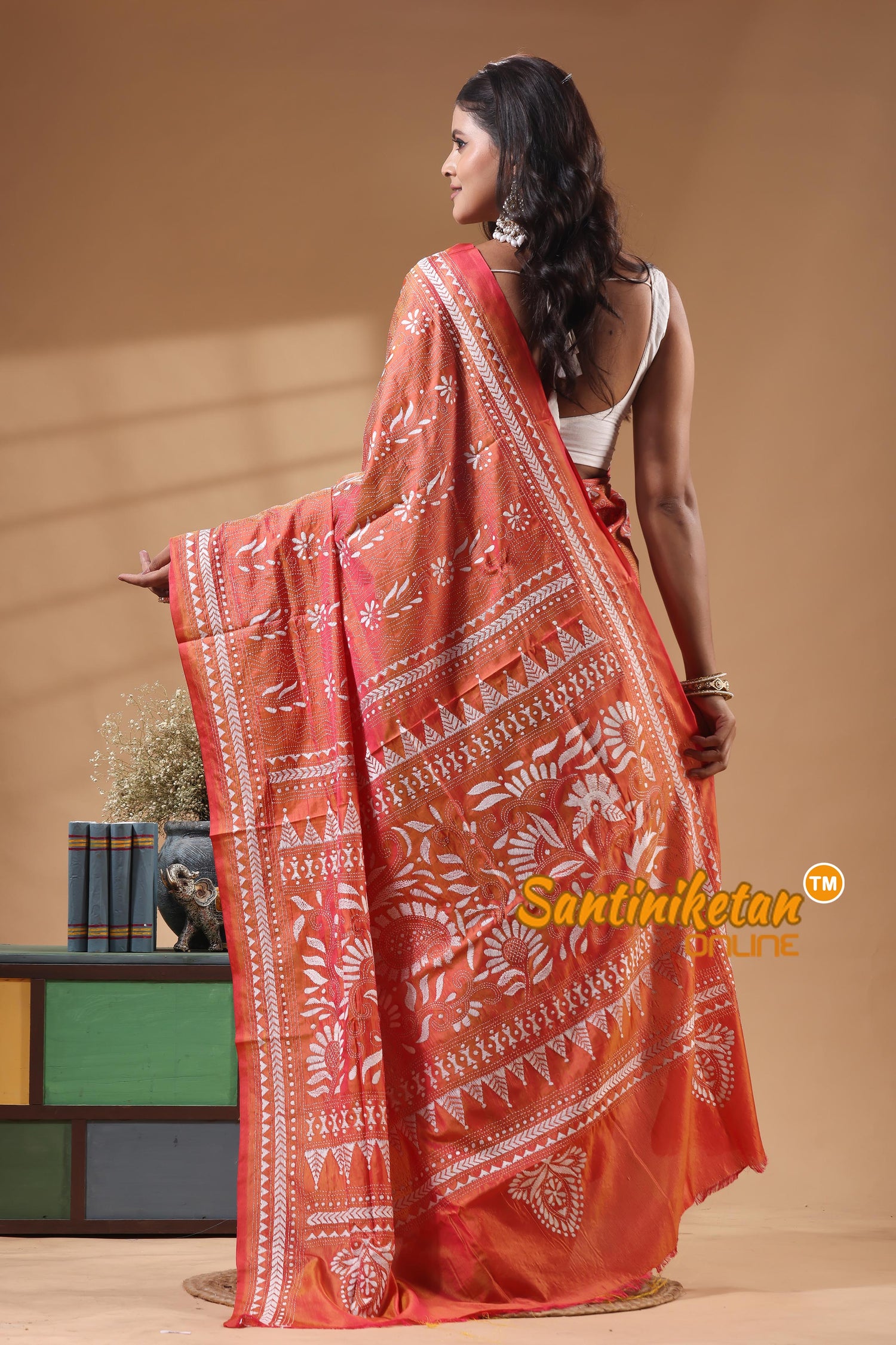 Bangalore Silk Kantha Stitch Saree