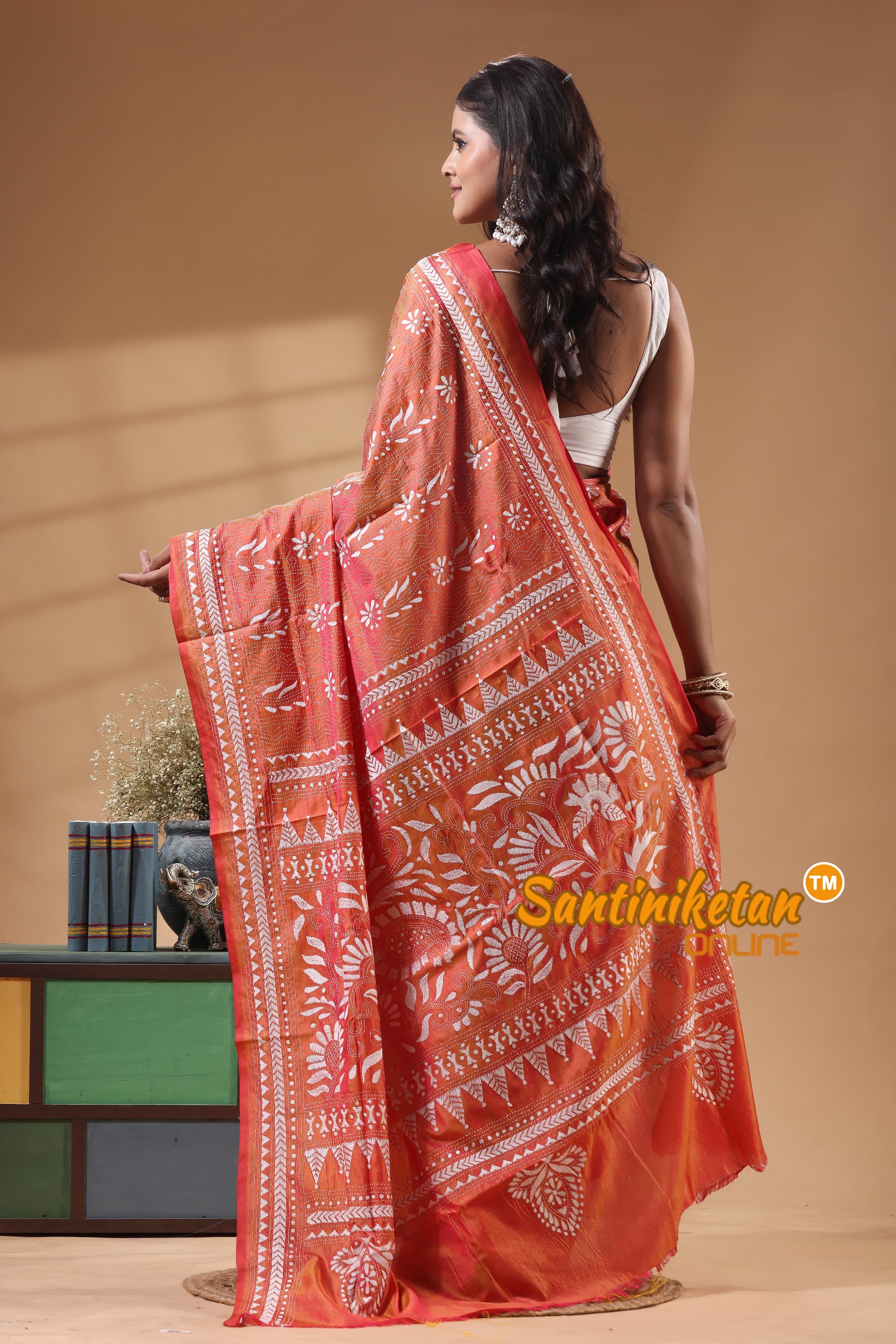 Bangalore Silk Kantha Stitch Saree