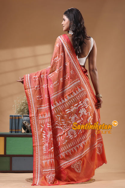 Bangalore Silk Kantha Stitch Saree