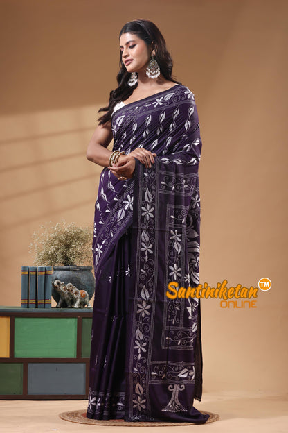 Bangalore Silk Kantha Stitch Saree