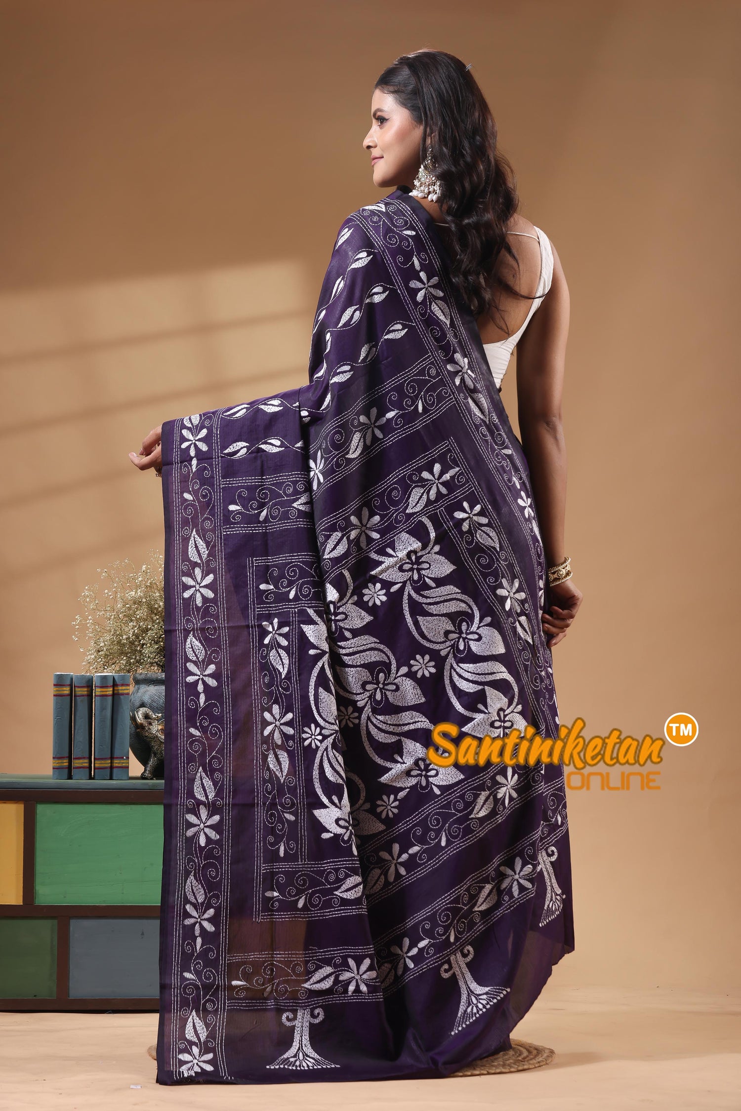 Bangalore Silk Kantha Stitch Saree