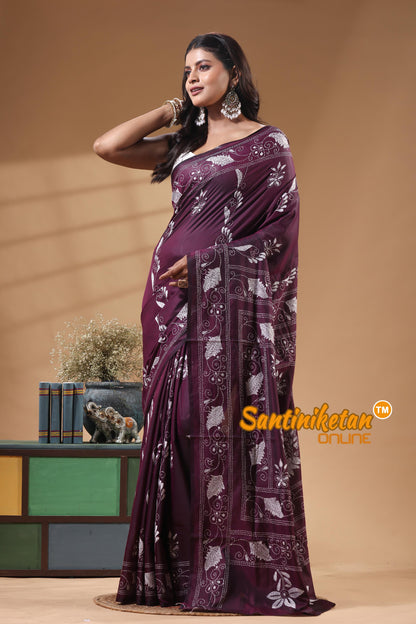 Bangalore Silk Kantha Stitch Saree