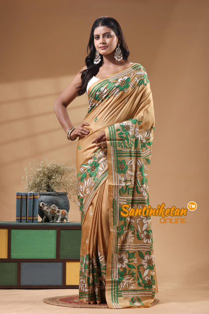 Bangalore Silk Kantha Stitch Saree