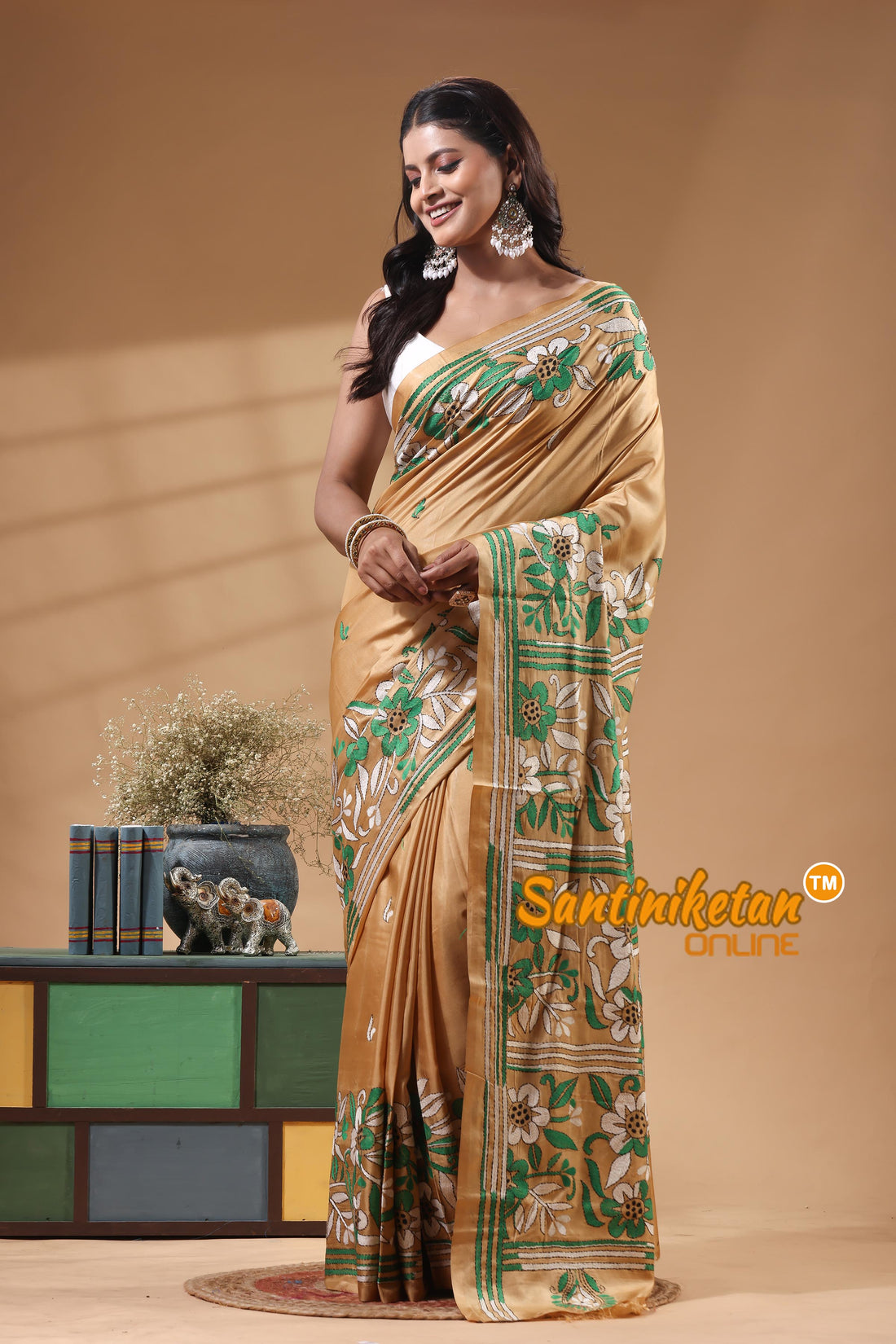 Bangalore Silk Kantha Stitch Saree