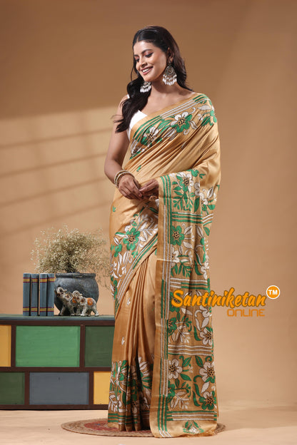 Bangalore Silk Kantha Stitch Saree