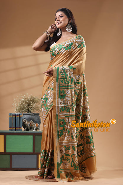 Bangalore Silk Kantha Stitch Saree