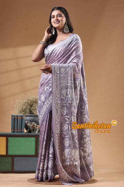 Bangalore Silk Batik Kantha Stitch Saree