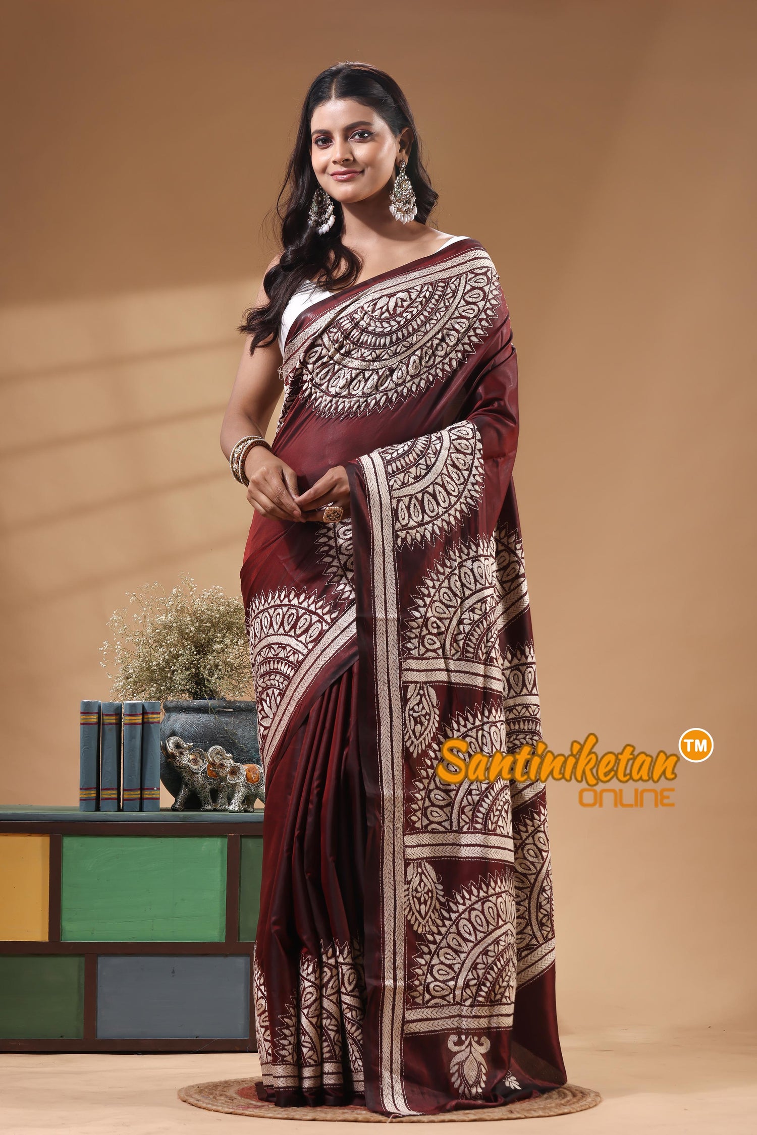 Bangalore Silk Kantha Stitch Saree