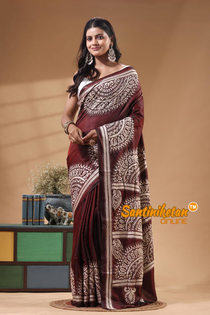 Bangalore Silk Kantha Stitch Saree