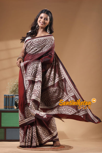 Bangalore Silk Kantha Stitch Saree