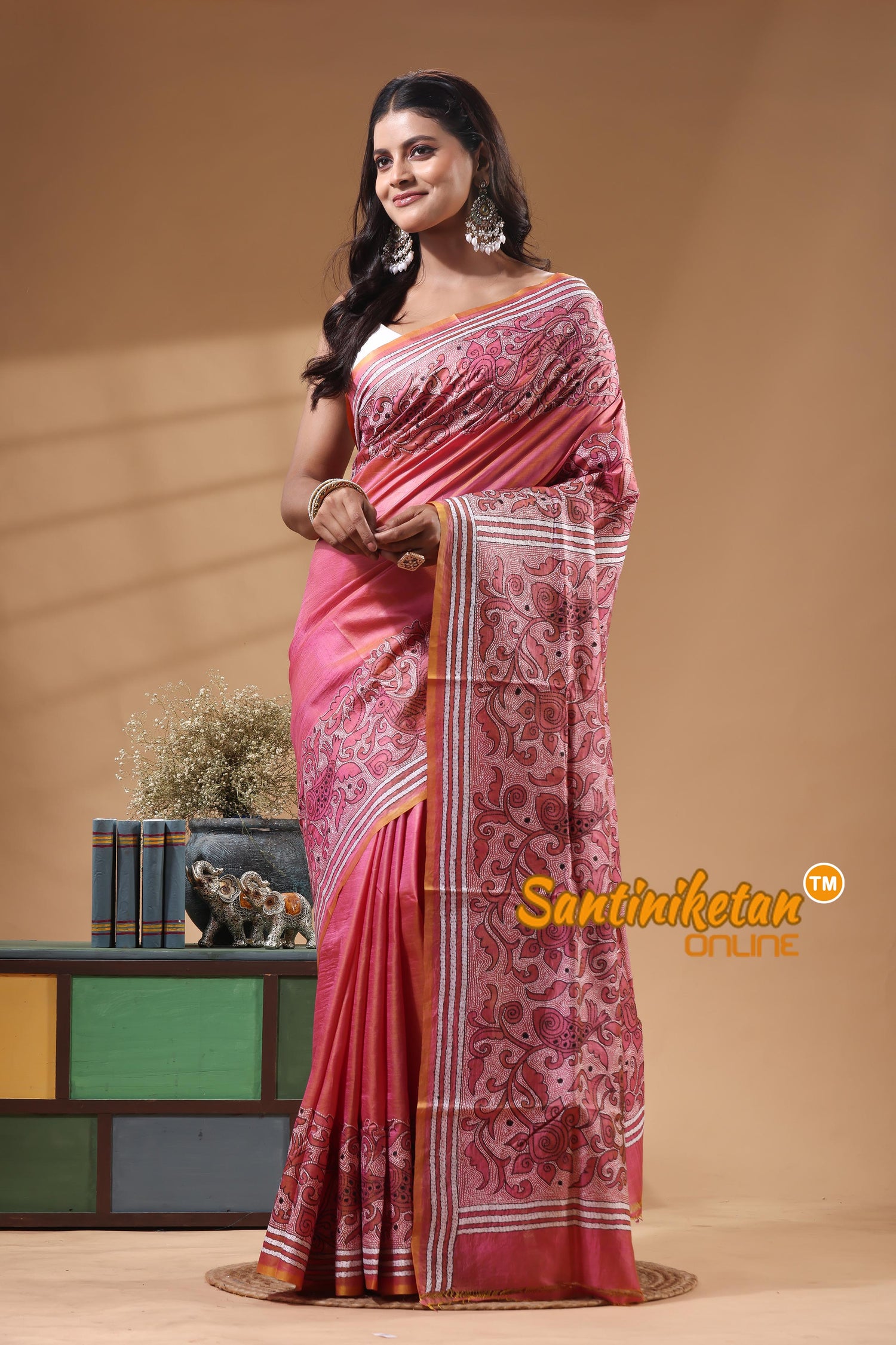 Bishnupuri (Katan) Silk Kantha Stitch Saree