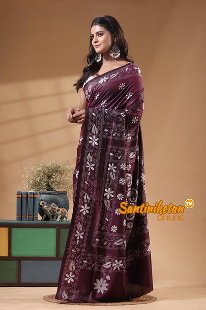Bangalore Silk Kantha Stitch Saree