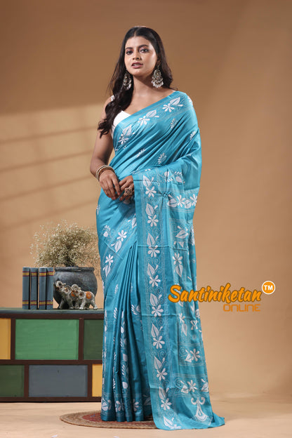 Bangalore Silk Kantha Stitch Saree