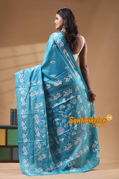 Bangalore Silk Kantha Stitch Saree