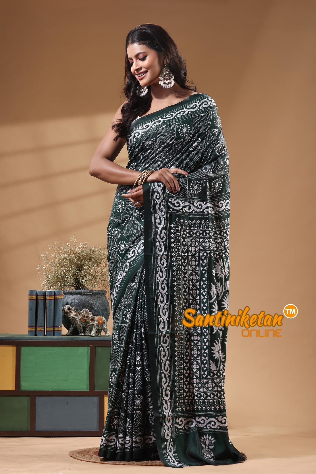 Bangalore Silk Kantha Stitch Saree