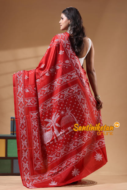 Bangalore Silk Kantha Stitch Saree