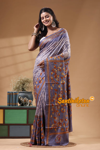 Bangalore Silk Batik Kantha Stitch Saree