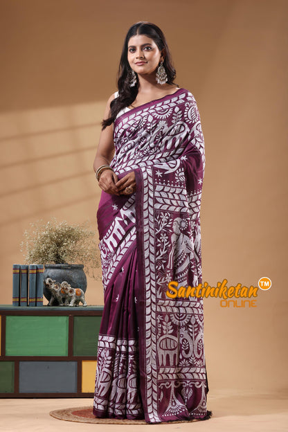 Bangalore Silk Kantha Stitch Saree