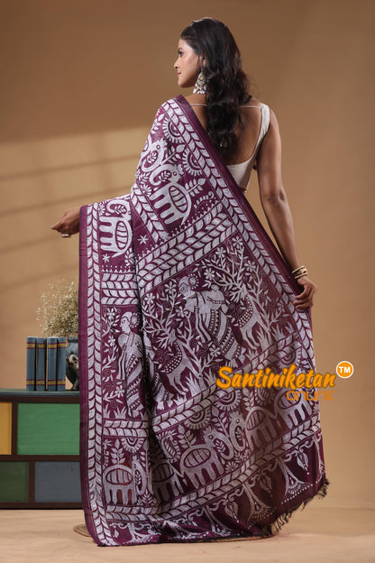 Bangalore Silk Kantha Stitch Saree