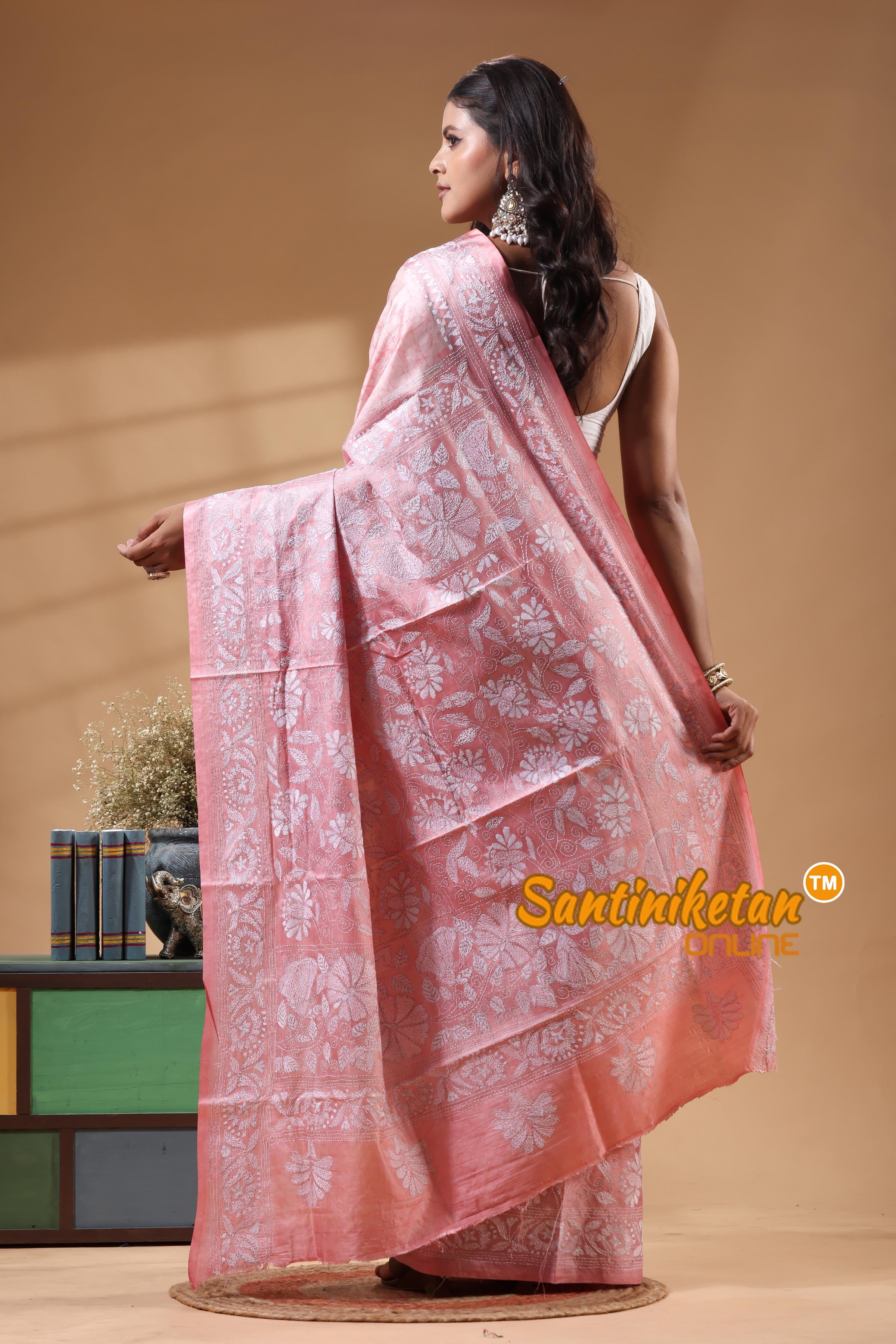 Bangalore Silk Batik Kantha Stitch Saree