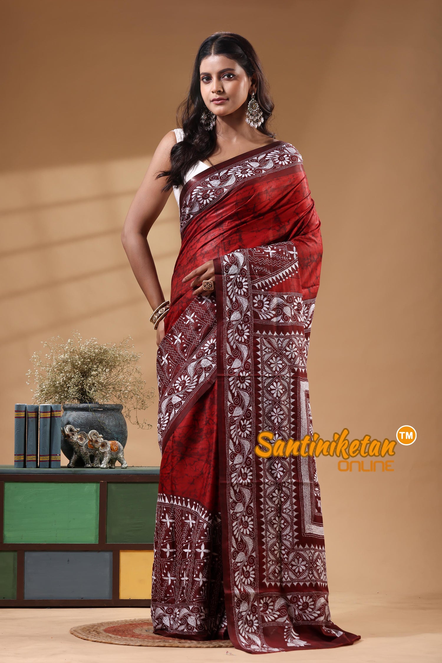 Bangalore Silk Batik Kantha Stitch Saree