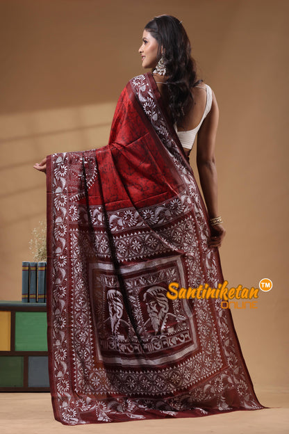 Bangalore Silk Batik Kantha Stitch Saree