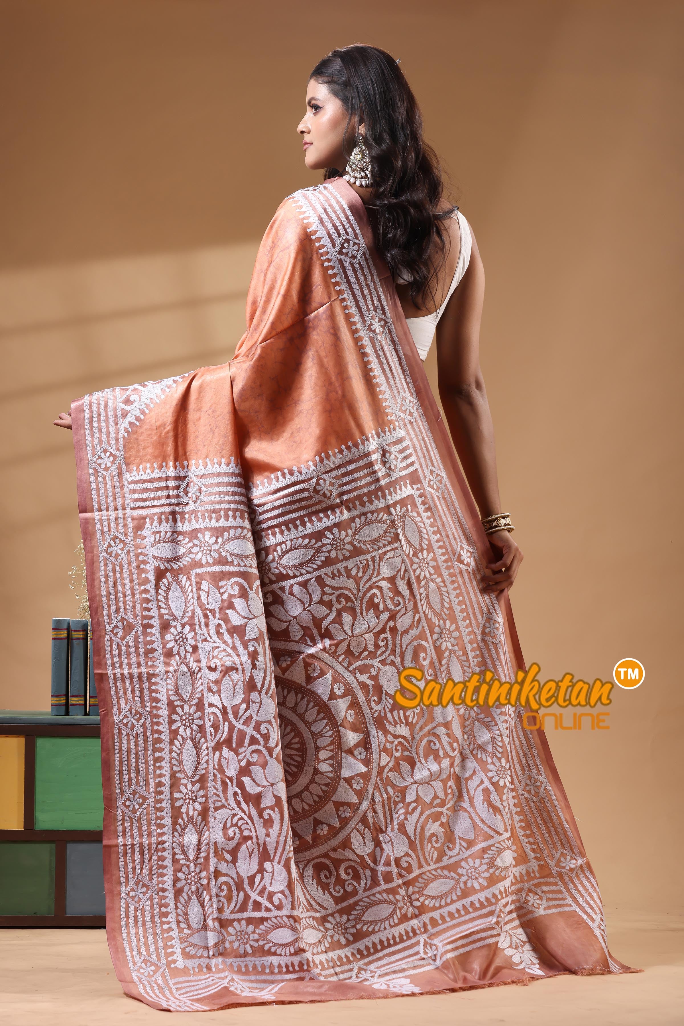 Bangalore Silk Batik Kantha Stitch Saree