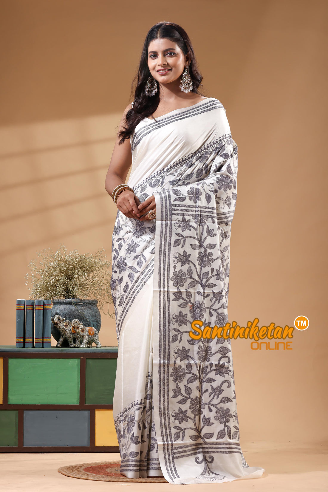 Bangalore Silk Kantha Stitch Saree