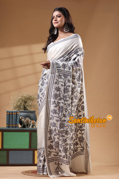 Bangalore Silk Kantha Stitch Saree