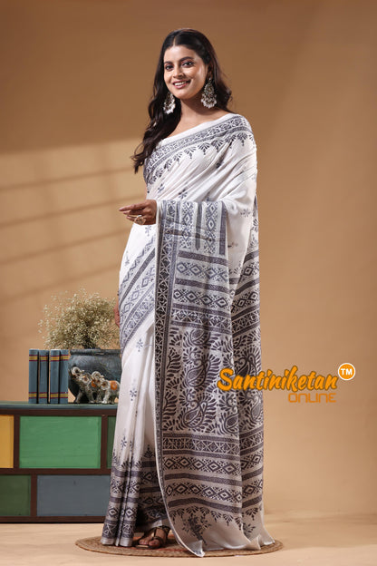 Bangalore Silk Kantha Stitch Saree