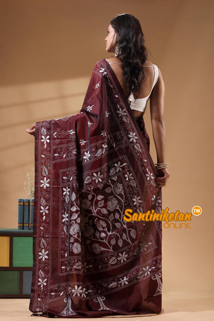 Bangalore Silk Kantha Stitch Saree