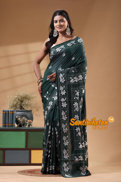 Bangalore Silk Kantha Stitch Saree