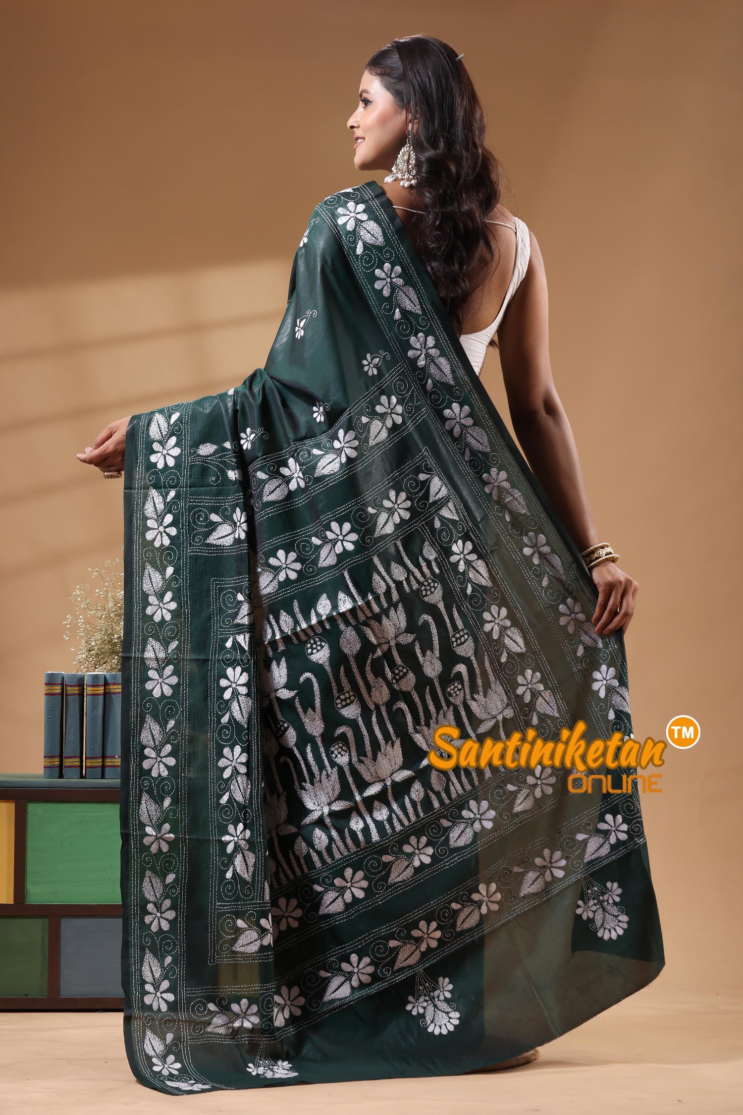 Bangalore Silk Kantha Stitch Saree
