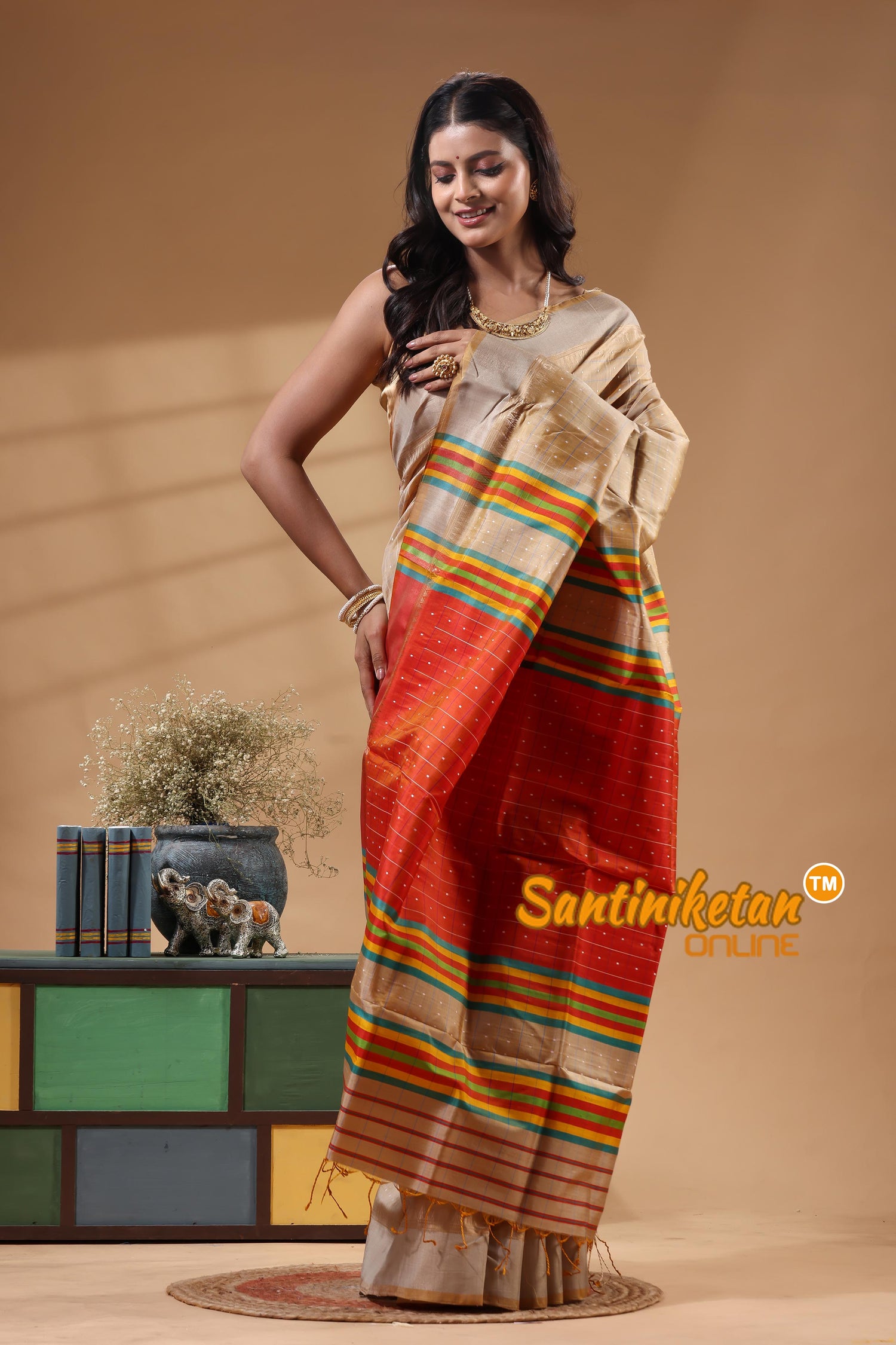 Bishnupur Katan Silk Saree With Zari Tample Border And All Body Buti