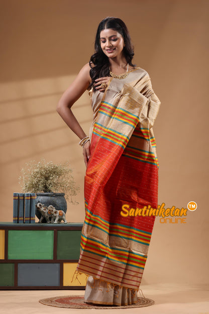 Bishnupur Katan Silk Saree With Zari Tample Border And All Body Buti