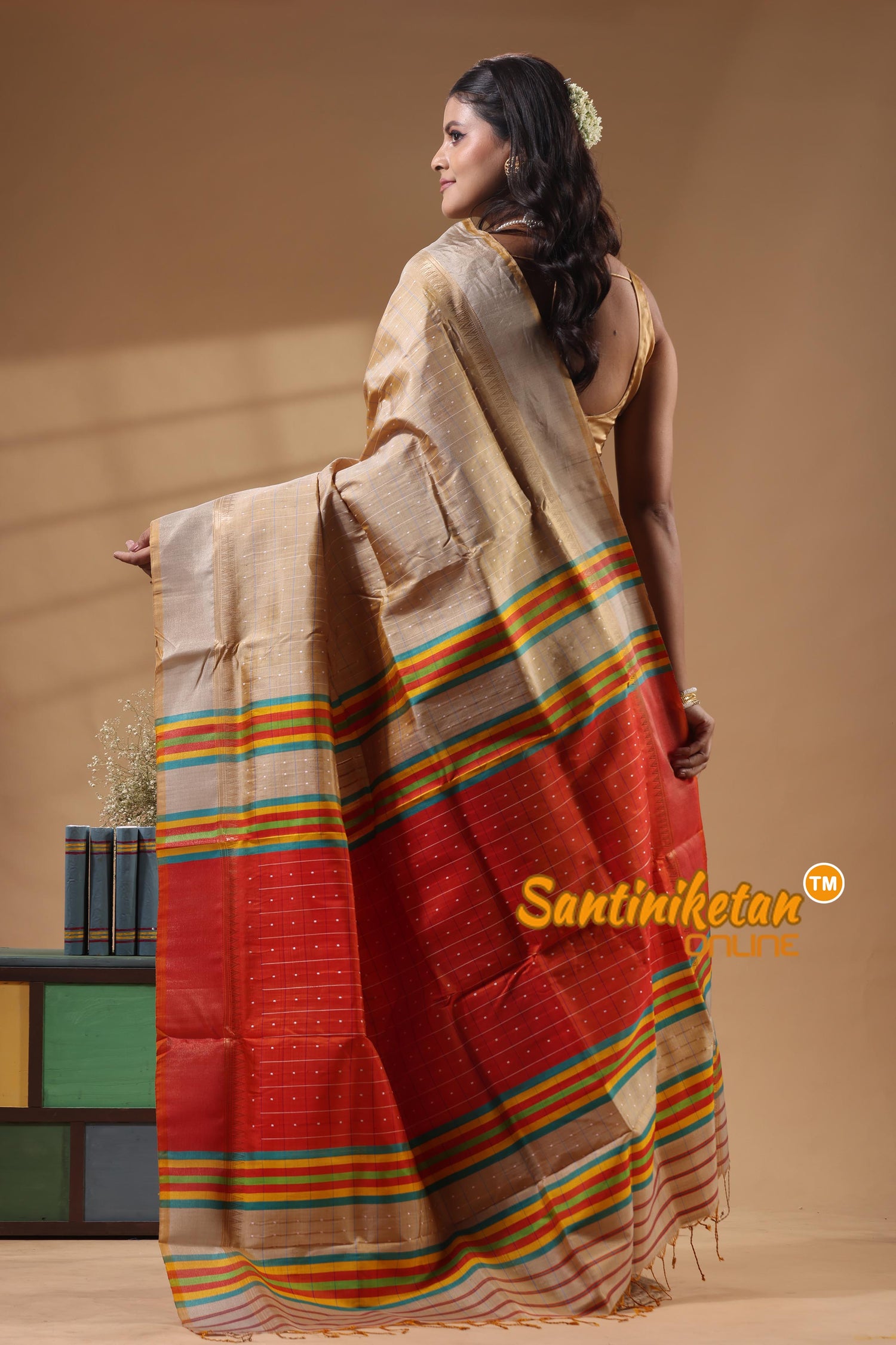 Bishnupur Katan Silk Saree With Zari Tample Border And All Body Buti
