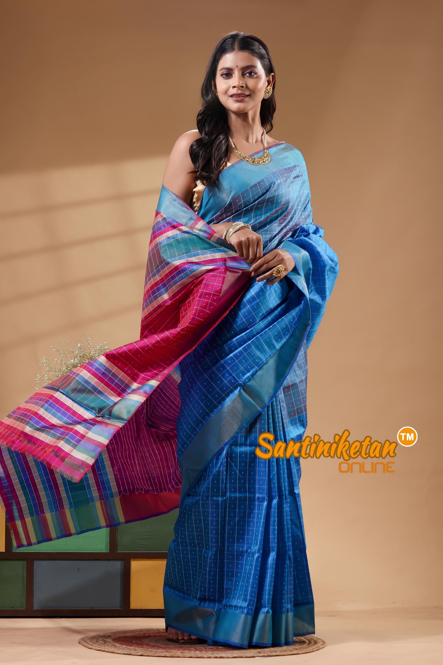 Bishnupur Katan Silk Saree With Zari Tample Border And All Body Buti
