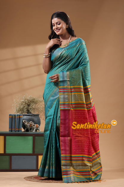 Bishnupur Katan Silk Saree With Zari Tample Border And All Body Buti