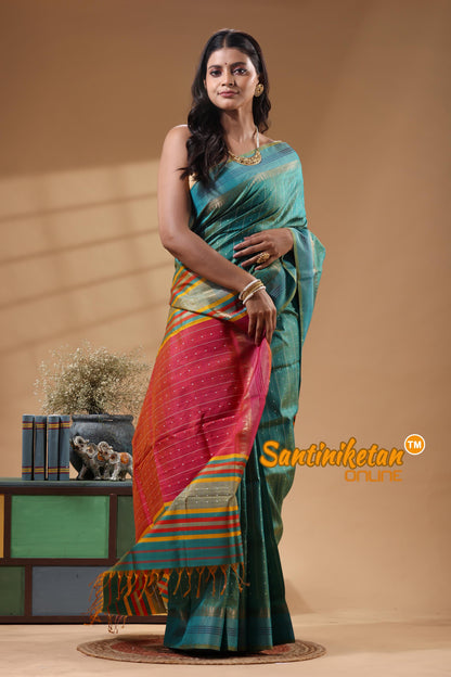 Bishnupur Katan Silk Saree With Zari Tample Border And All Body Buti