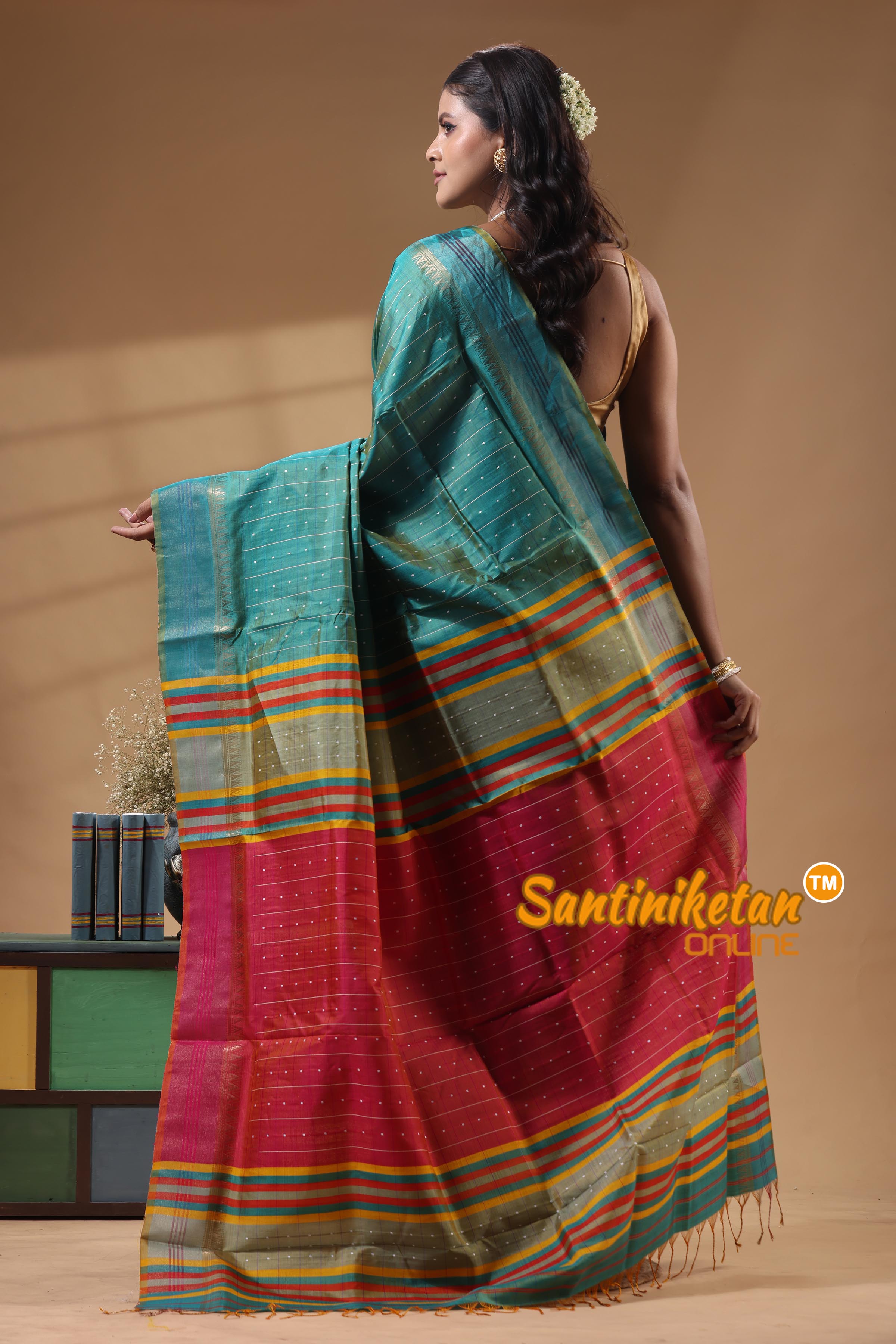Bishnupur Katan Silk Saree With Zari Tample Border And All Body Buti