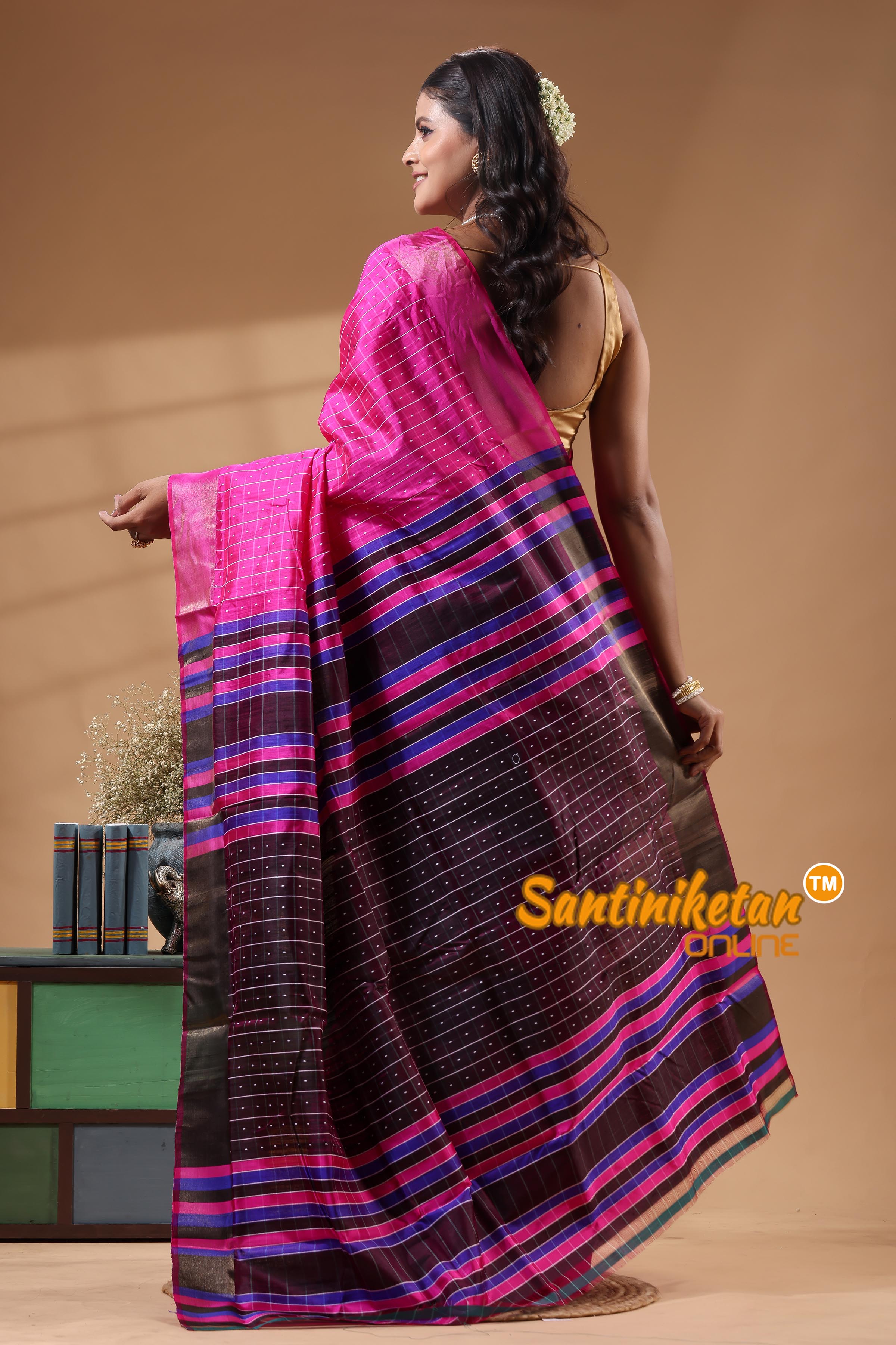 Bishnupur Katan Silk Saree With Zari Tample Border And All Body Buti