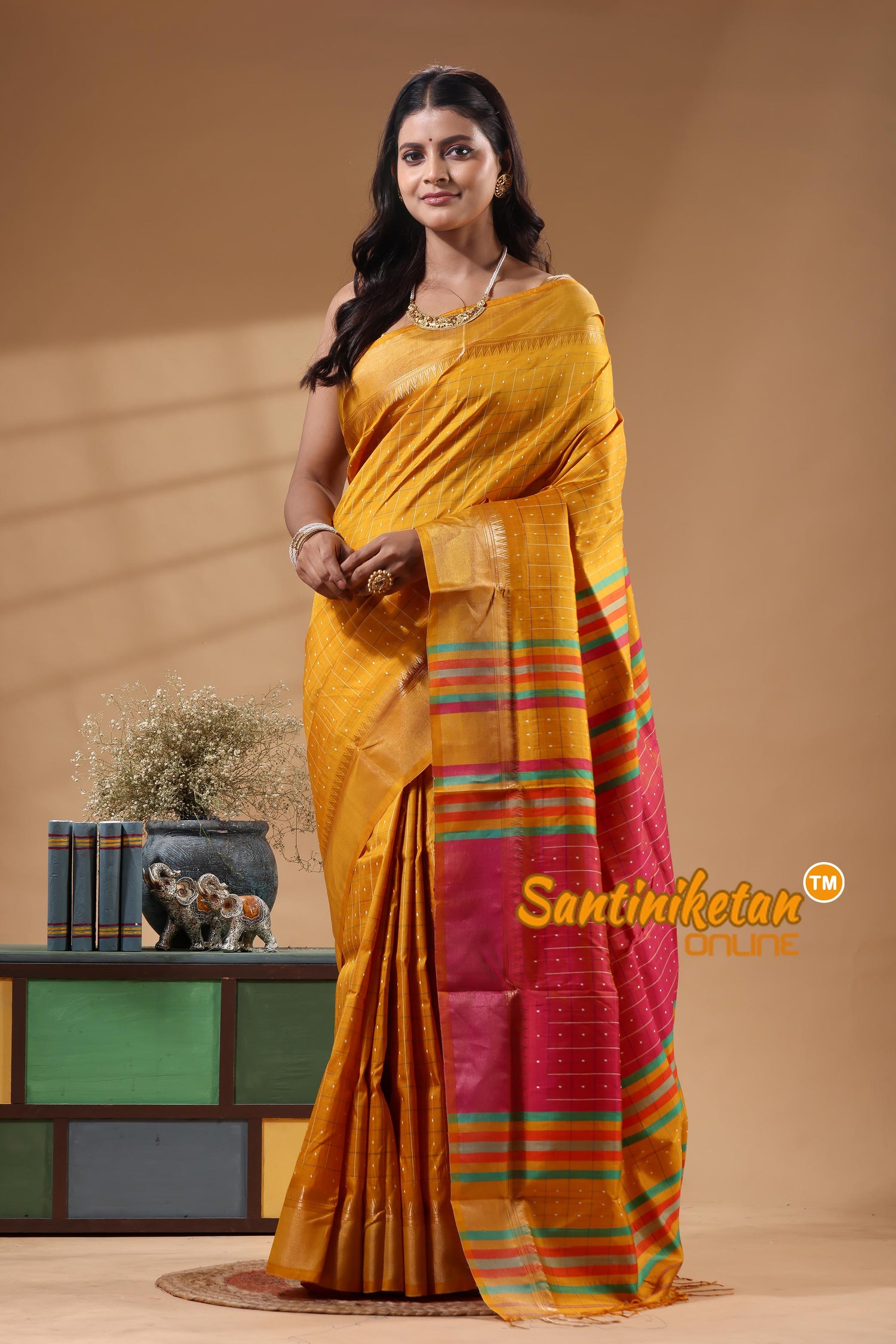 Bishnupur Katan Silk Saree With Zari Tample Border And All Body Buti