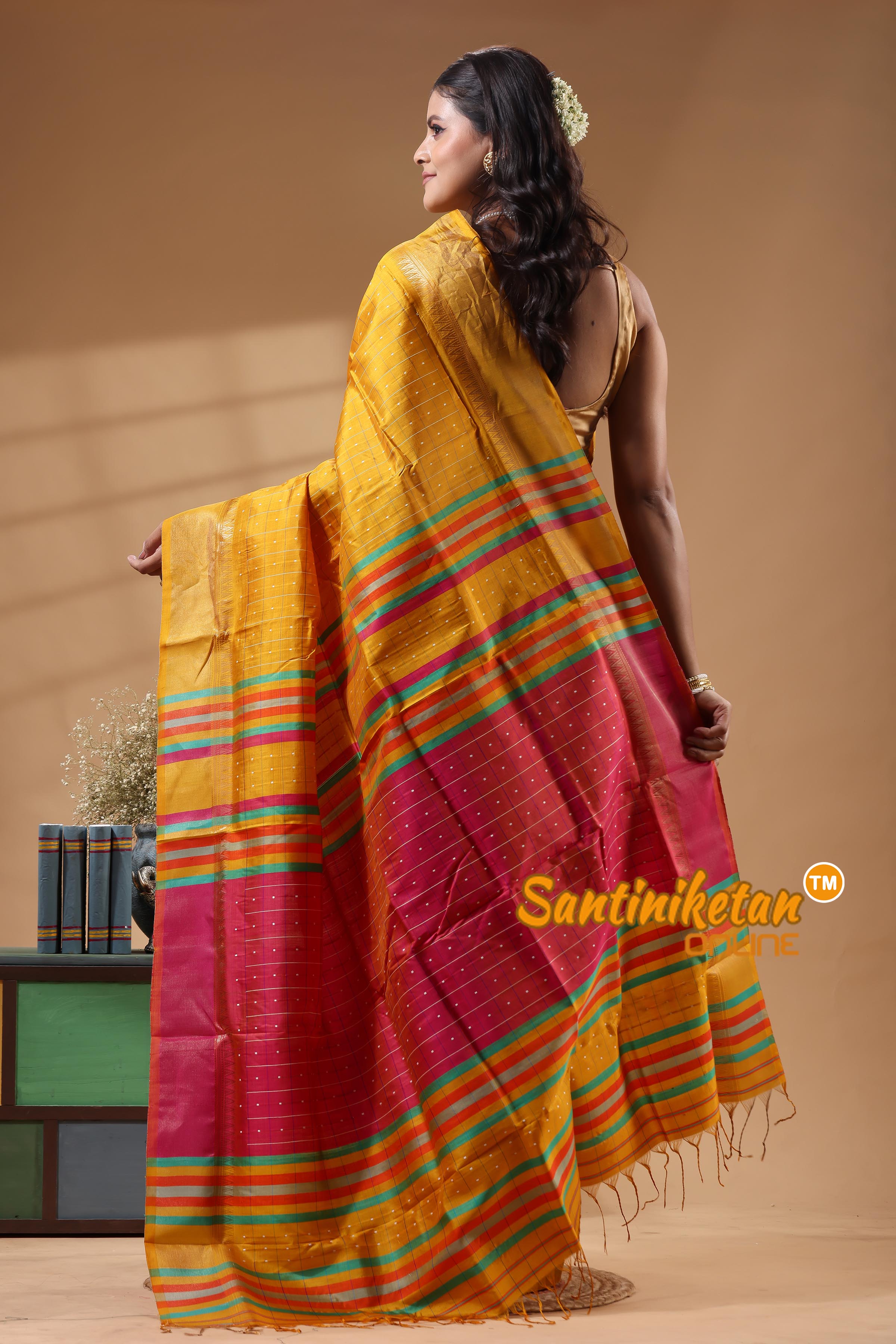 Bishnupur Katan Silk Saree With Zari Tample Border And All Body Buti