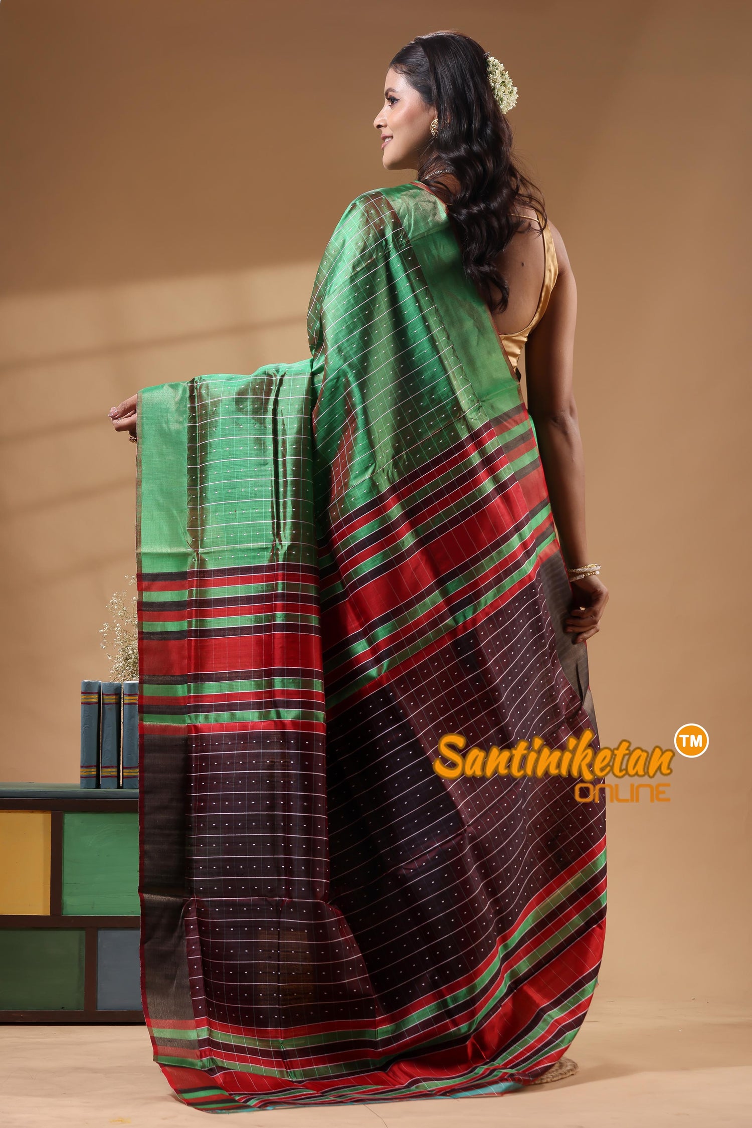 Bishnupur Katan Silk Saree With Zari Tample Border And All Body Buti