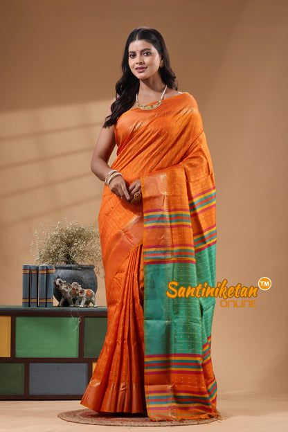 Bishnupur Katan Silk Saree With Zari Tample Border And All Body Buti