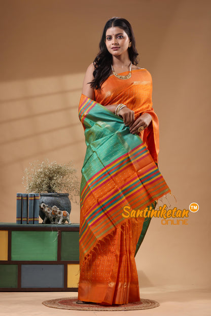 Bishnupur Katan Silk Saree With Zari Tample Border And All Body Buti