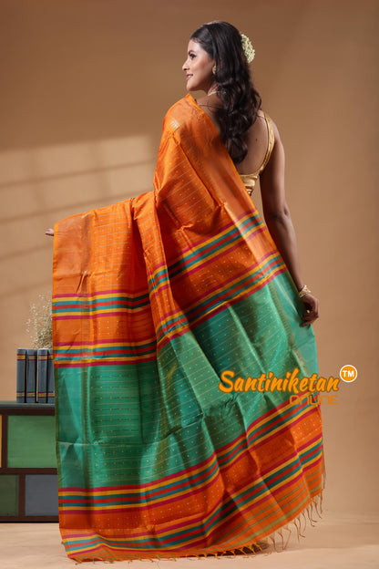 Bishnupur Katan Silk Saree With Zari Tample Border And All Body Buti